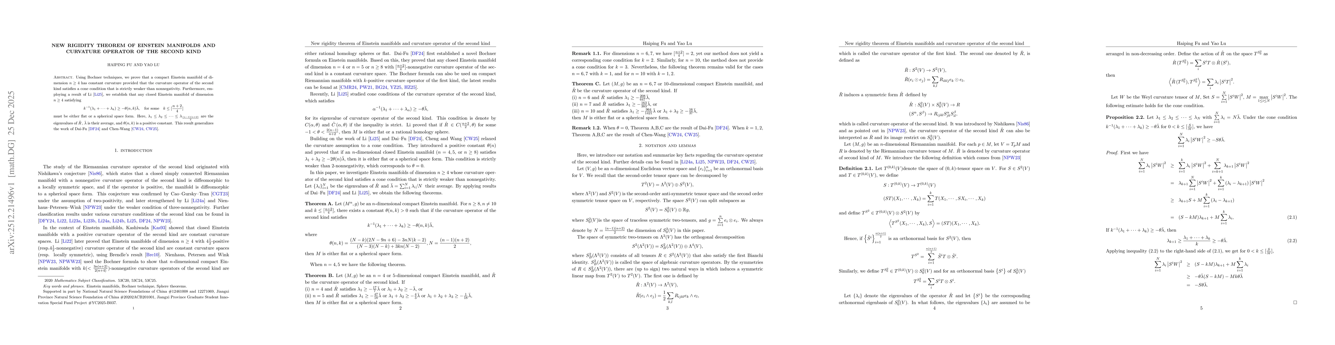 Thumbnail for New rigidity theorem of Einstein manifolds and curvature operator of the second kind