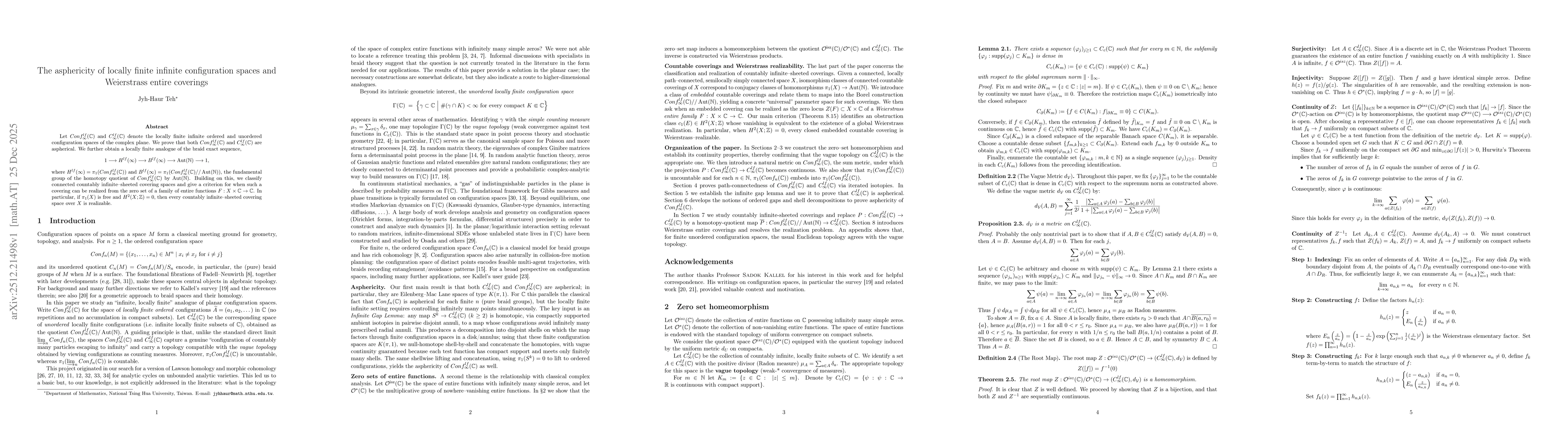 Thumbnail for The asphericity of locally finite infinite configuration spaces and Weierstrass entire coverings