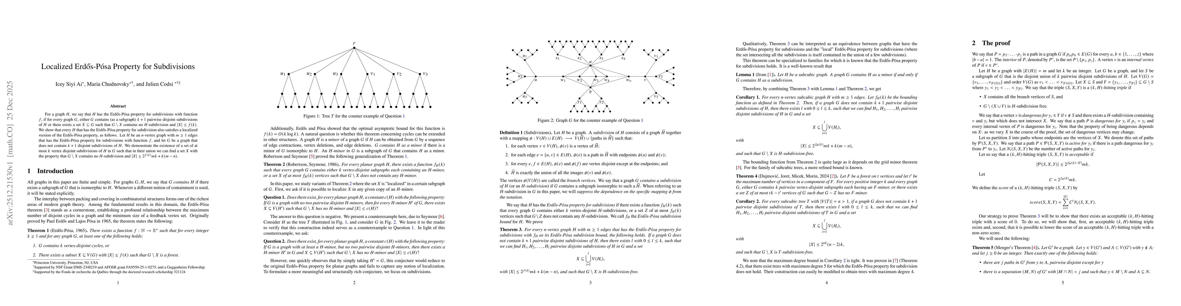 Thumbnail for Localized Erdős-Pósa Property for Subdivisions