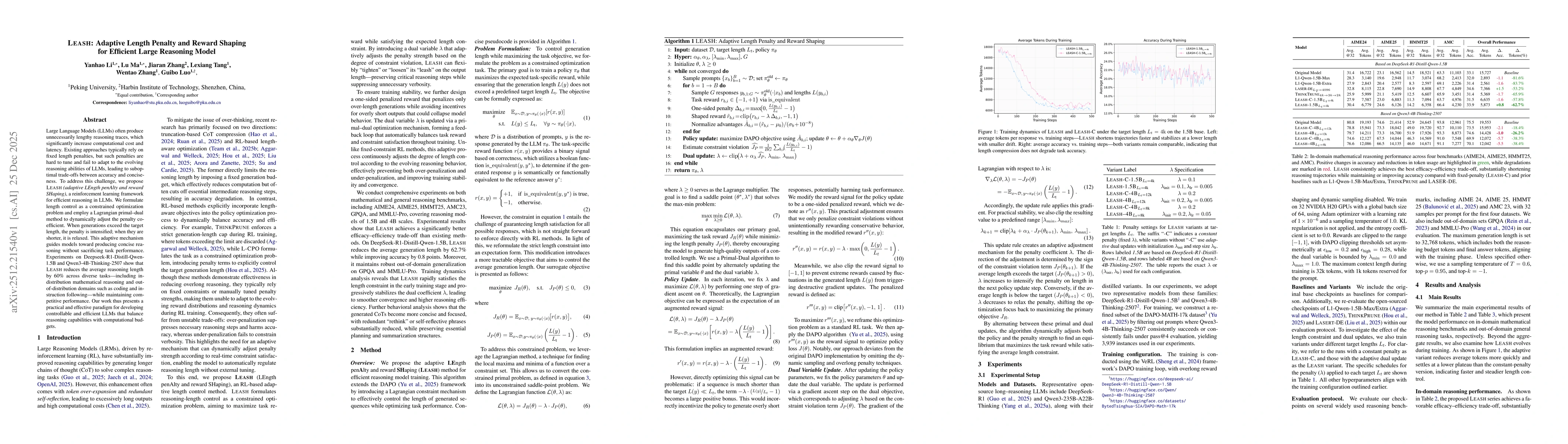 Thumbnail for Leash: Adaptive Length Penalty and Reward Shaping for Efficient Large Reasoning Model