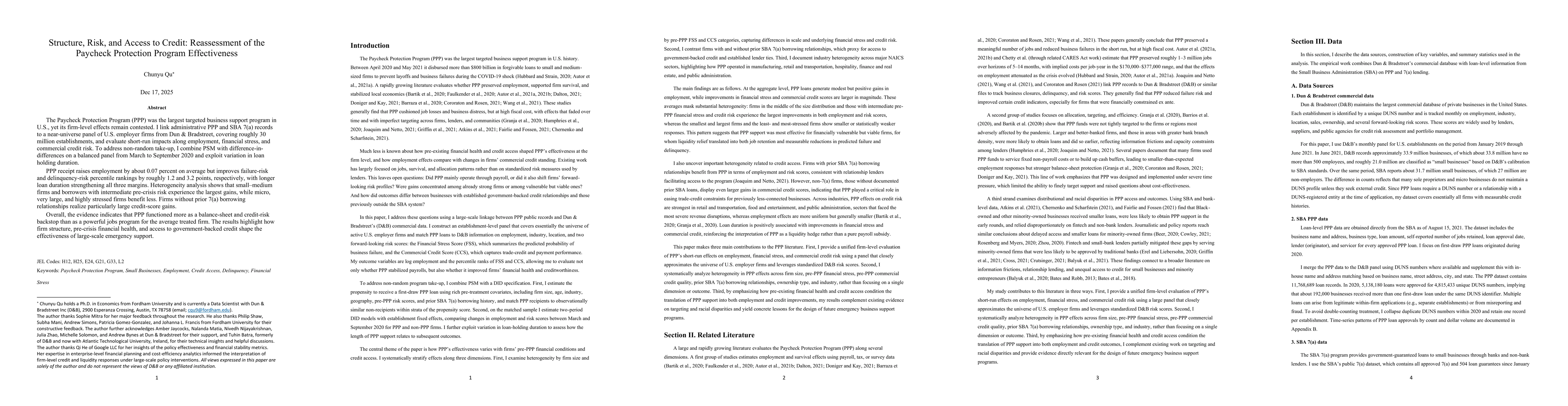 Thumbnail for Structure, Risk, and Access to Credit: Reassessment of the Paycheck Protection Program Effectiveness
