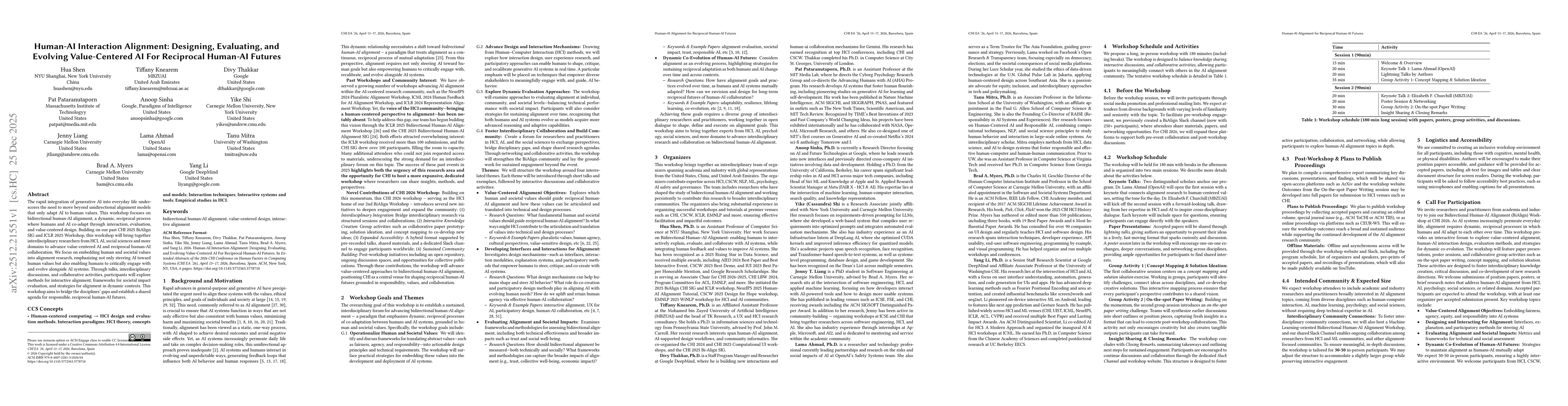 Thumbnail for Human-AI Interaction Alignment: Designing, Evaluating, and Evolving Value-Centered AI For Reciprocal Human-AI Futures