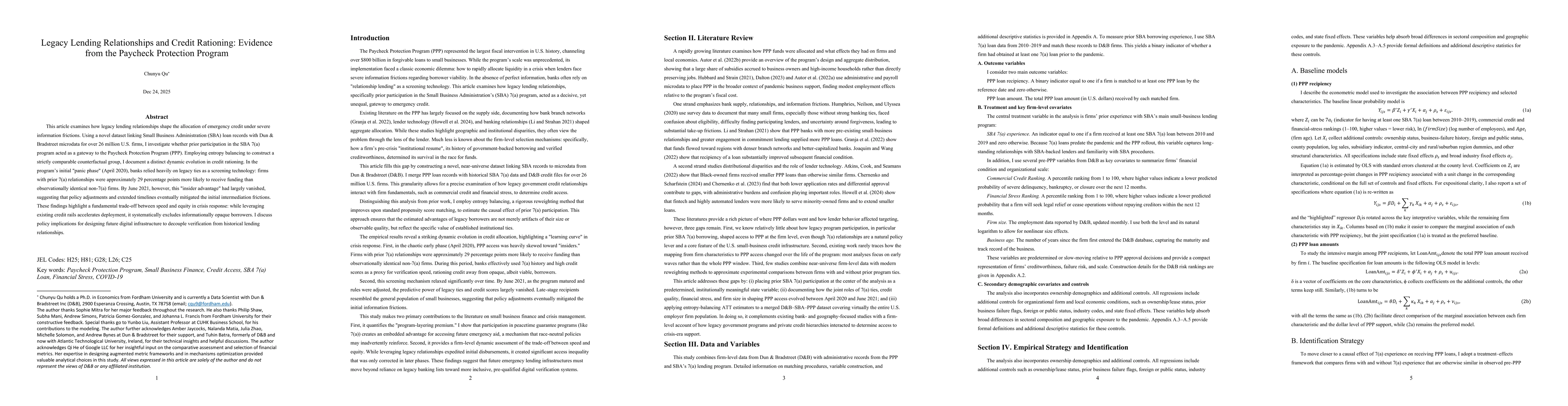 Thumbnail for Legacy Lending Relationships and Credit Rationing: Evidence from the Paycheck Protection Program