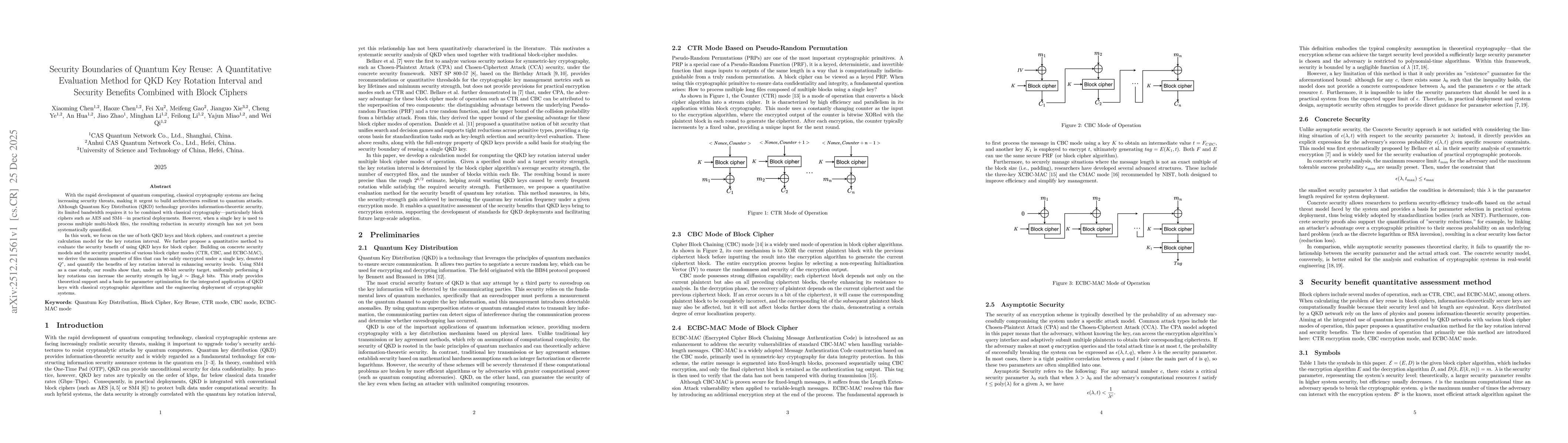 Thumbnail for Security Boundaries of Quantum Key Reuse: A Quantitative Evaluation Method for QKD Key Rotation Interval and Security Benefits Combined with Block Ciphers