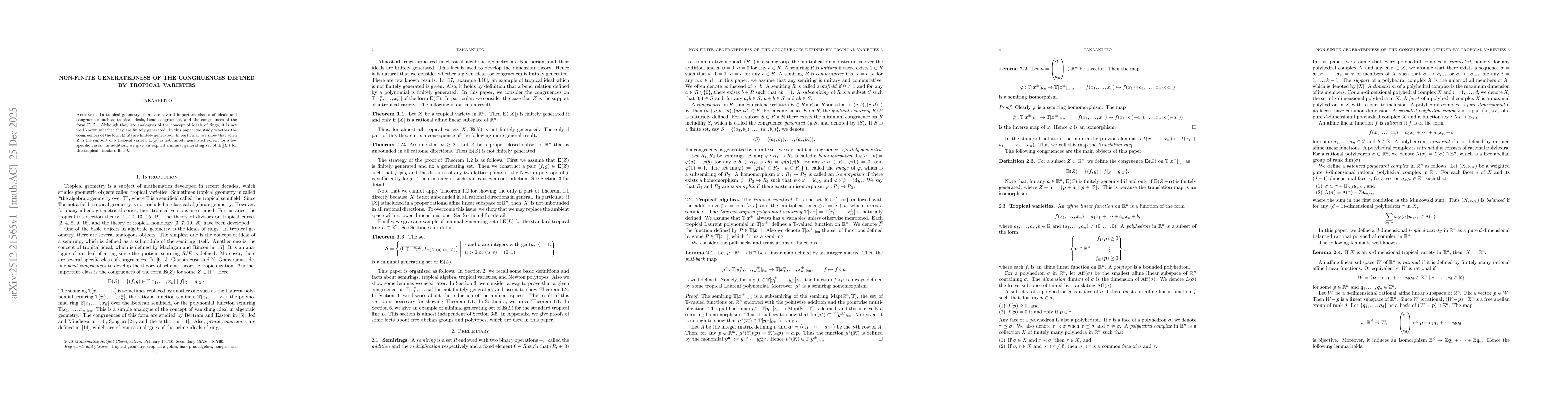 Thumbnail for Non-finite generatedness of the congruences defined by tropical varieties
