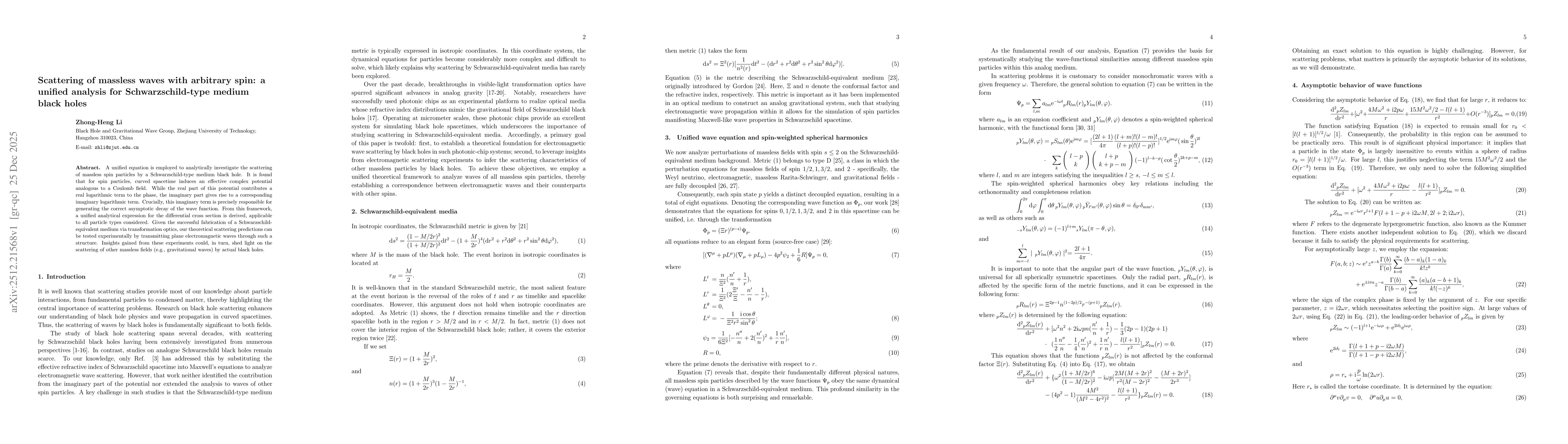 Thumbnail for Scattering of massless waves with arbitrary spin: a unified analysis for Schwarzschild-type medium black holes