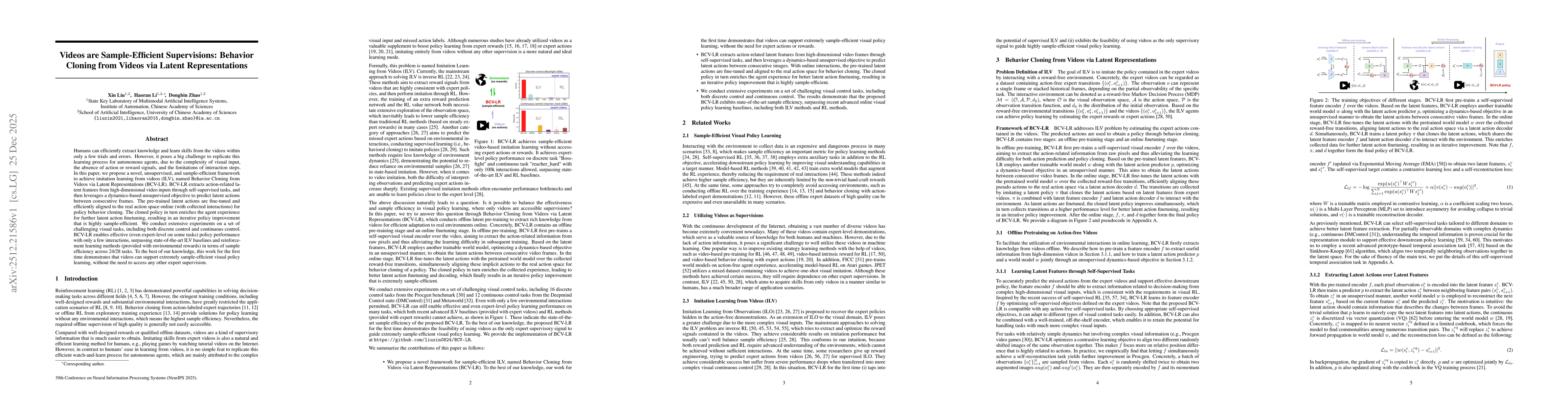 Thumbnail for Videos are Sample-Efficient Supervisions: Behavior Cloning from Videos via Latent Representations