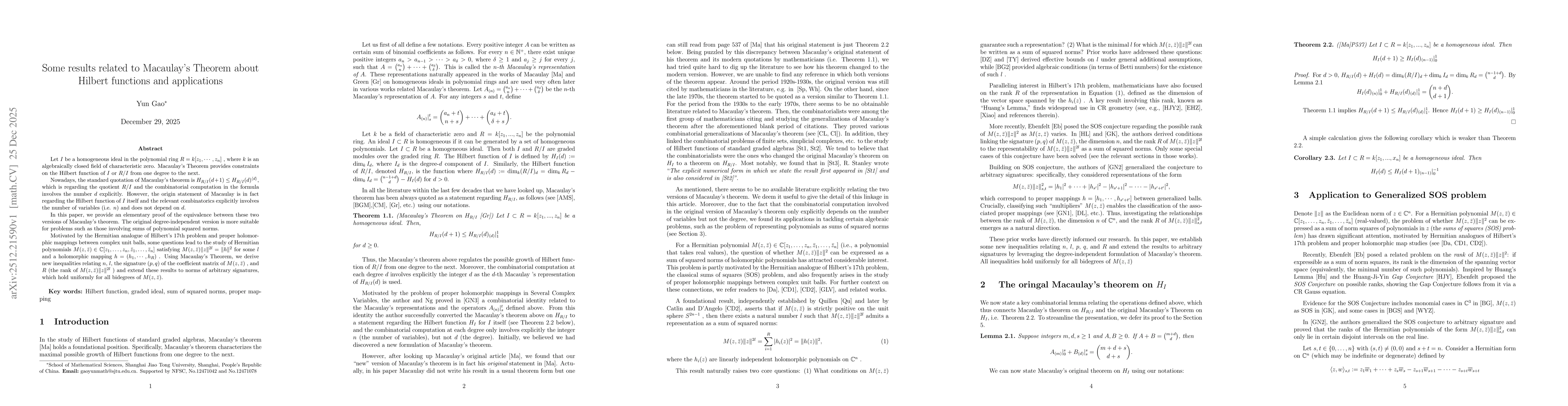 Thumbnail for Some results related to Macaulay's Theorem about Hilbert functions and applications