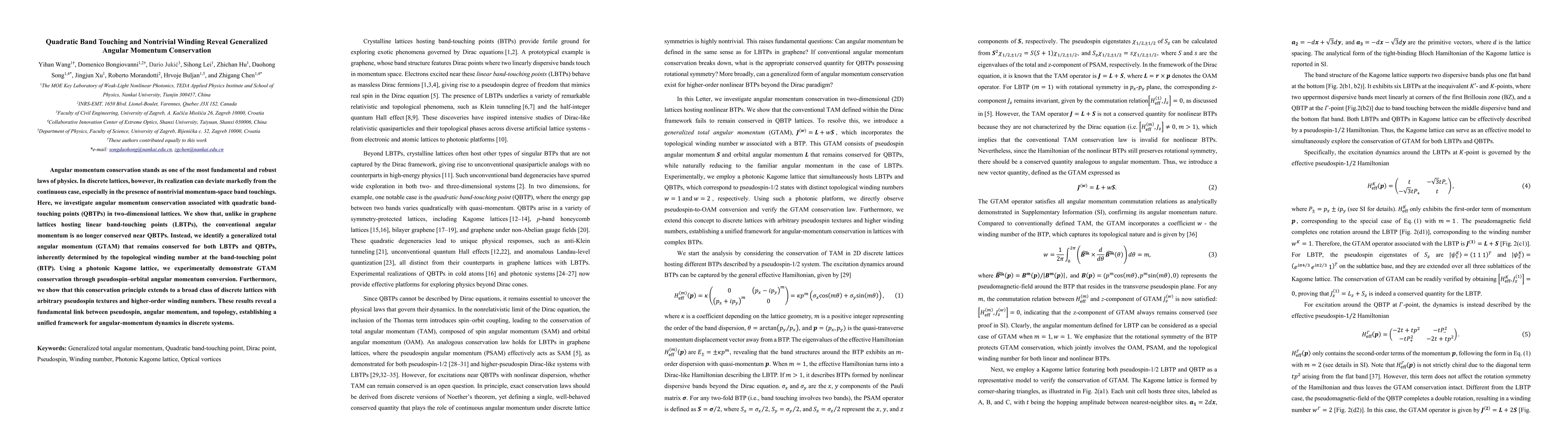 Thumbnail for Quadratic Band Touching and Nontrivial Winding Reveal Generalized Angular Momentum Conservation