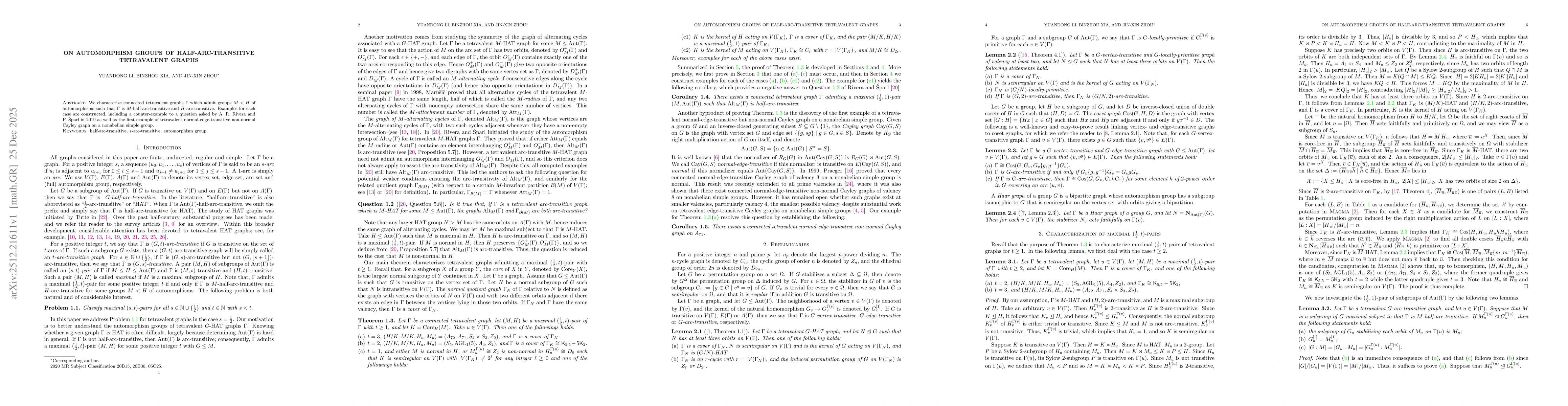 Thumbnail for On automorphism groups of half-arc-transitive tetravalent graphs