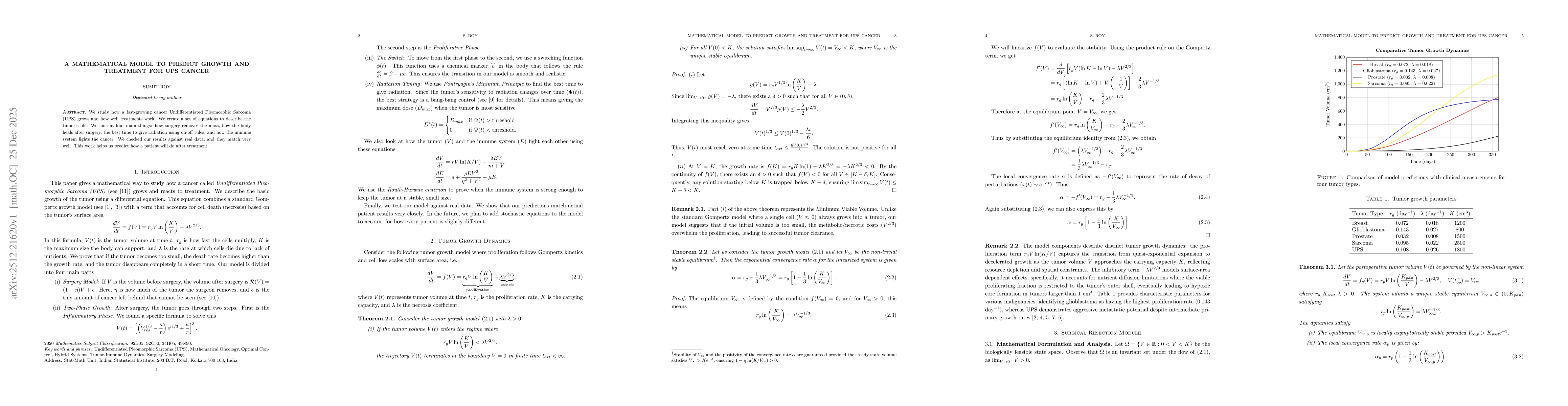 Thumbnail for A Mathematical Model to Predict Growth and Treatment for UPS Cancer