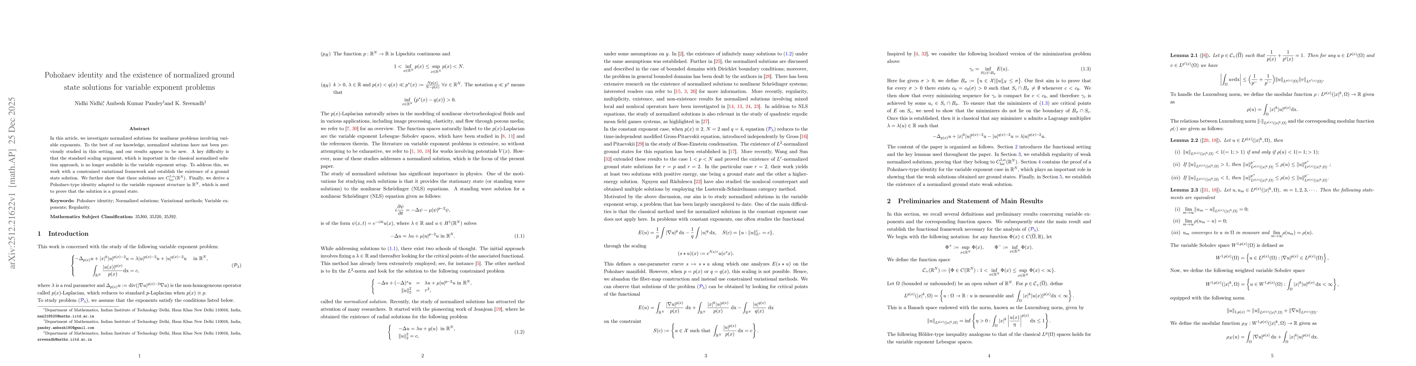 Thumbnail for Pohožaev identity and the existence of normalized ground state solutions for variable exponent problems