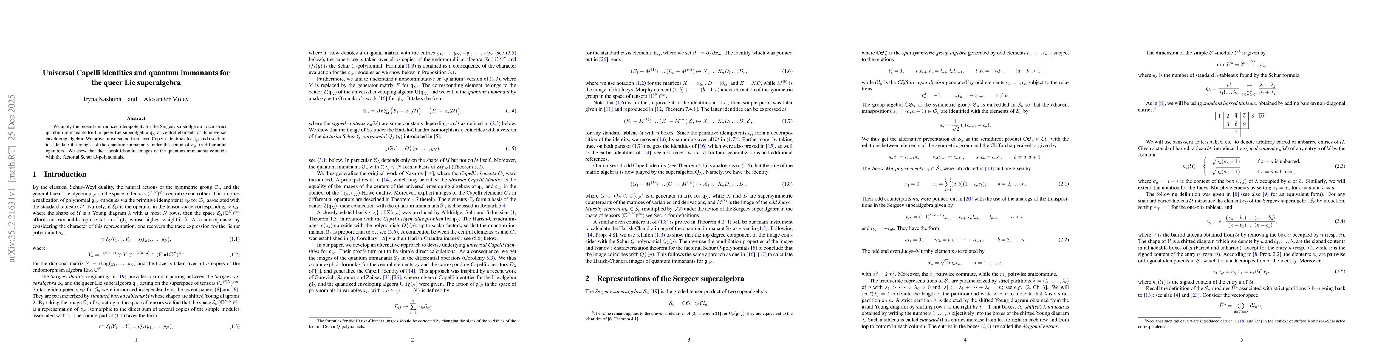 Thumbnail for Universal Capelli identities and quantum immanants for the queer Lie superalgebra