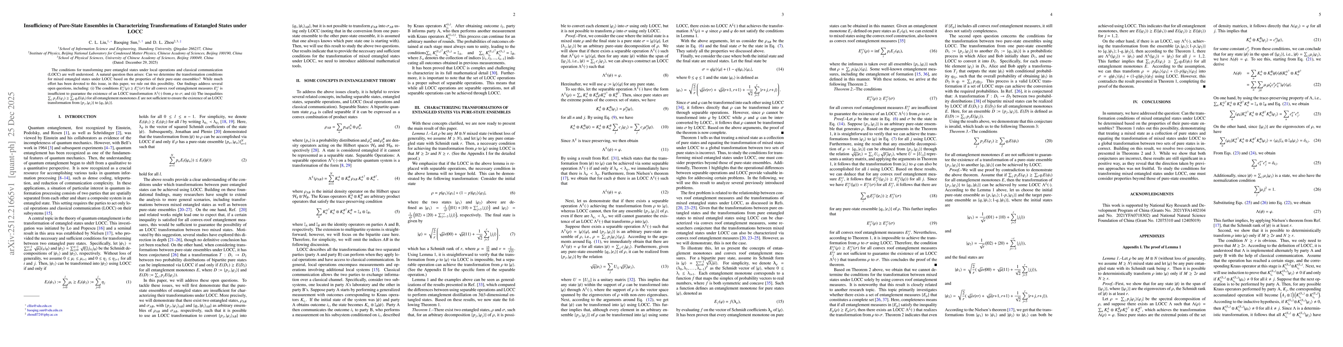 Thumbnail for Insufficiency of Pure-State Ensembles in Characterizing Transformations of Entangled States under LOCC