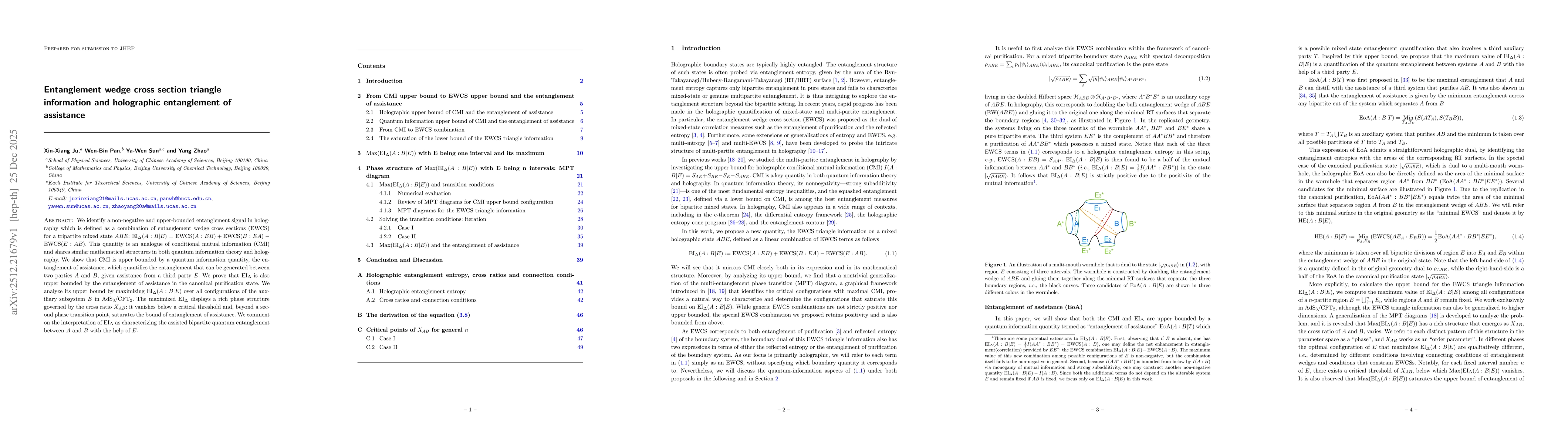 Thumbnail for Entanglement wedge cross section triangle information and holographic entanglement of assistance
