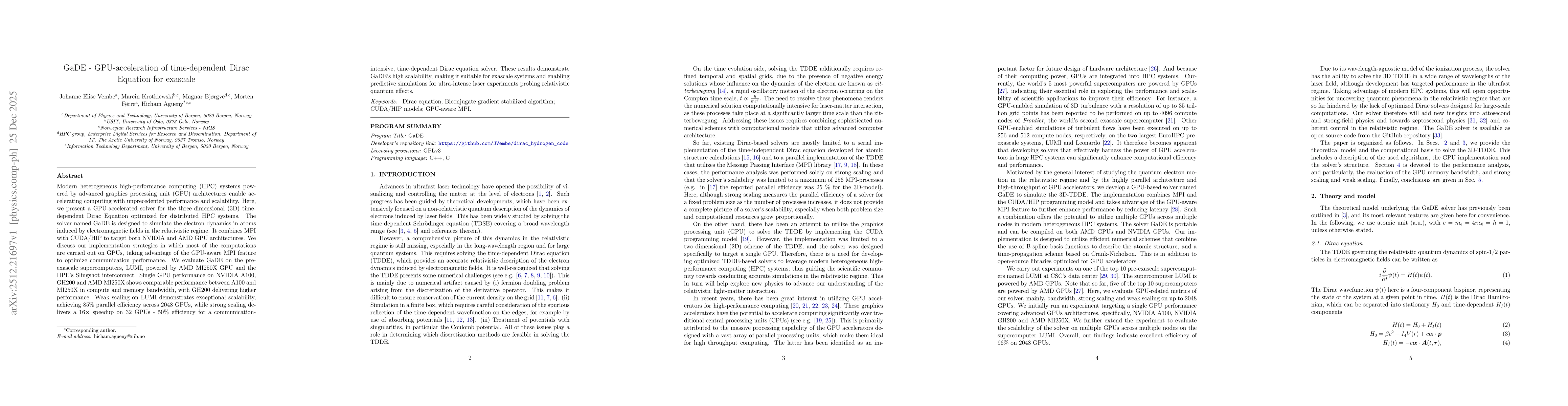 Thumbnail for GaDE -- GPU-acceleration of time-dependent Dirac Equation for exascale