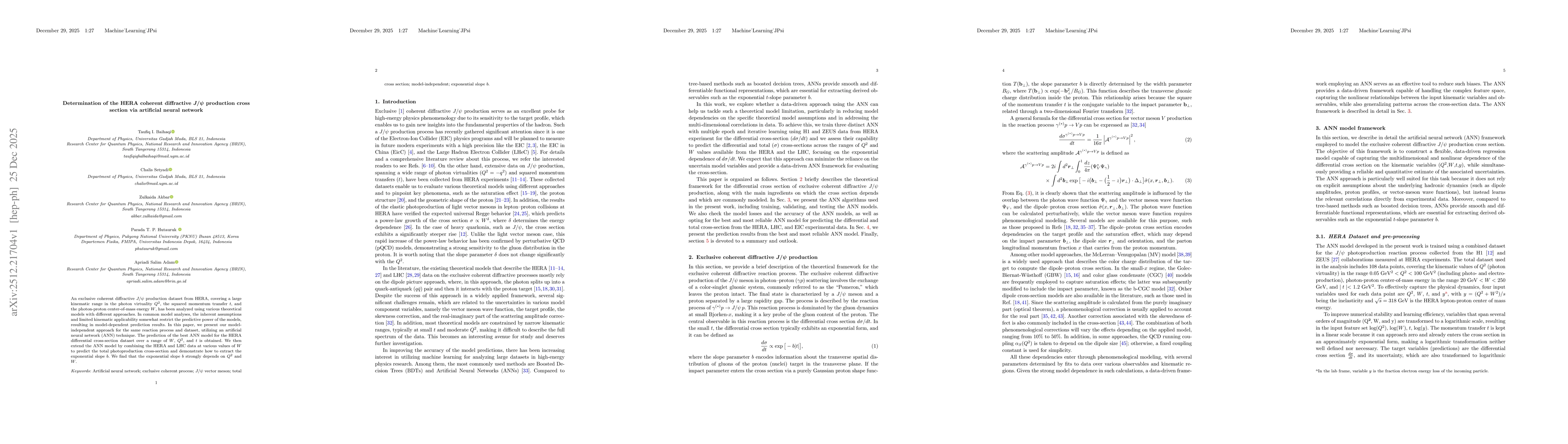 Thumbnail for Determination of the HERA coherent diffractive $J/ψ$ production cross section via artificial neural network