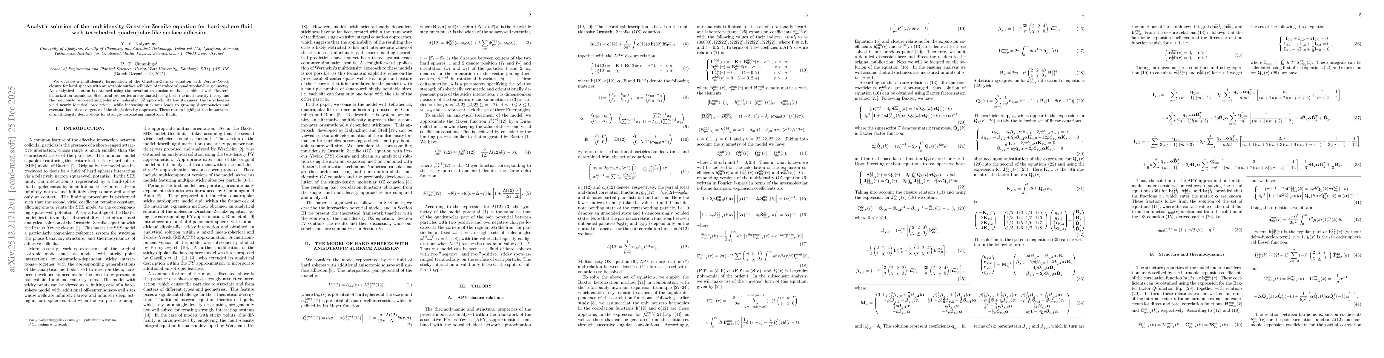 Thumbnail for Analytic solution of the multidensity Ornstein-Zernike equation for hard-sphere fluid with tetrahedral quadrupolar-like surface adhesion