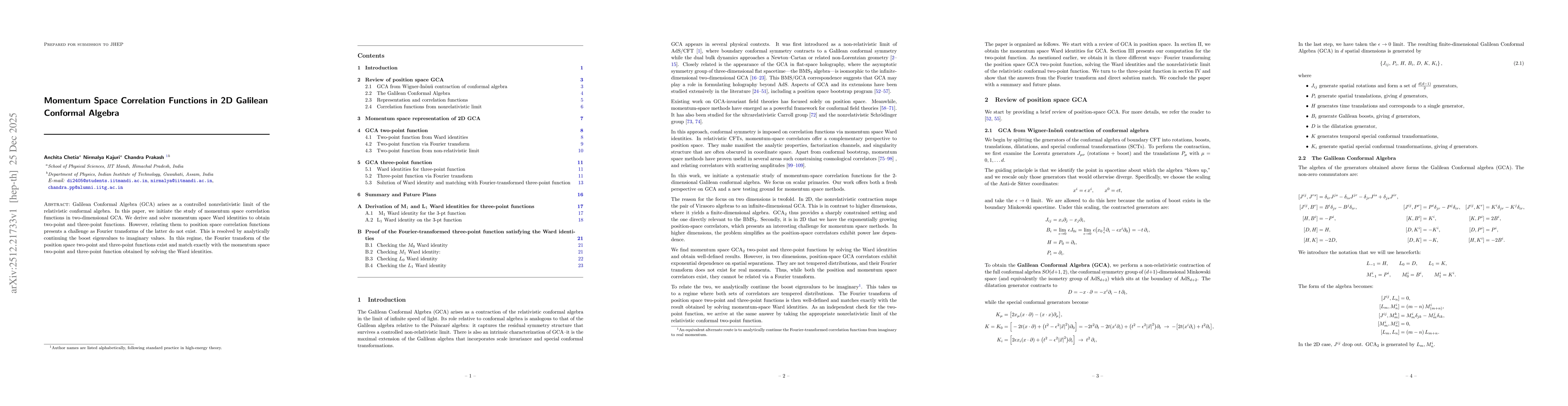 Thumbnail for Momentum Space Correlation Functions in 2D Galilean Conformal Algebra