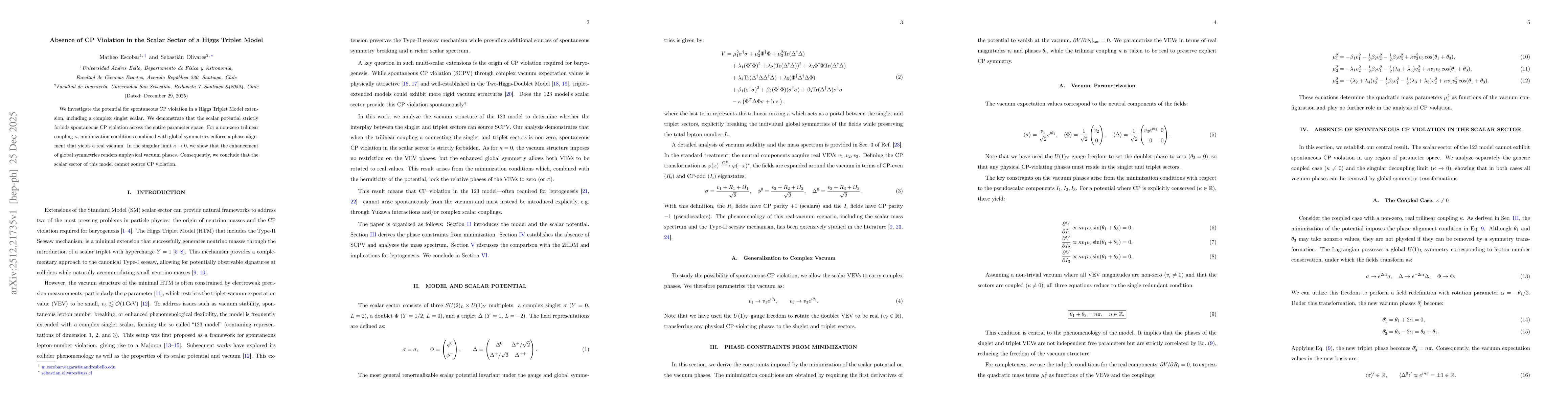 Thumbnail for Absence of CP Violation in the Scalar Sector of a Higgs Triplet Model