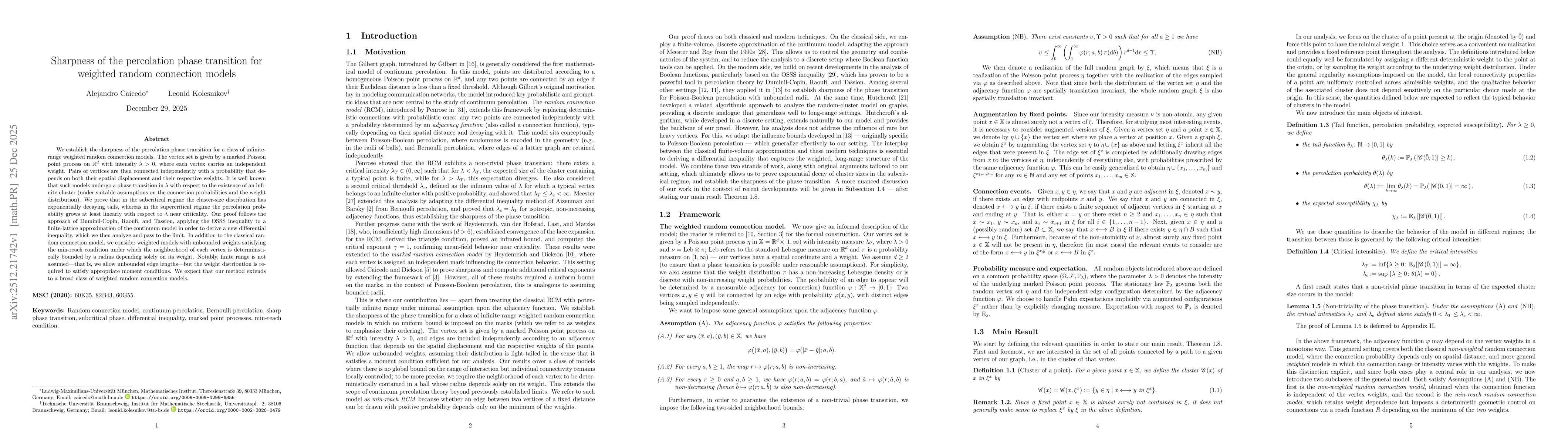 Thumbnail for Sharpness of the percolation phase transition for weighted random connection models