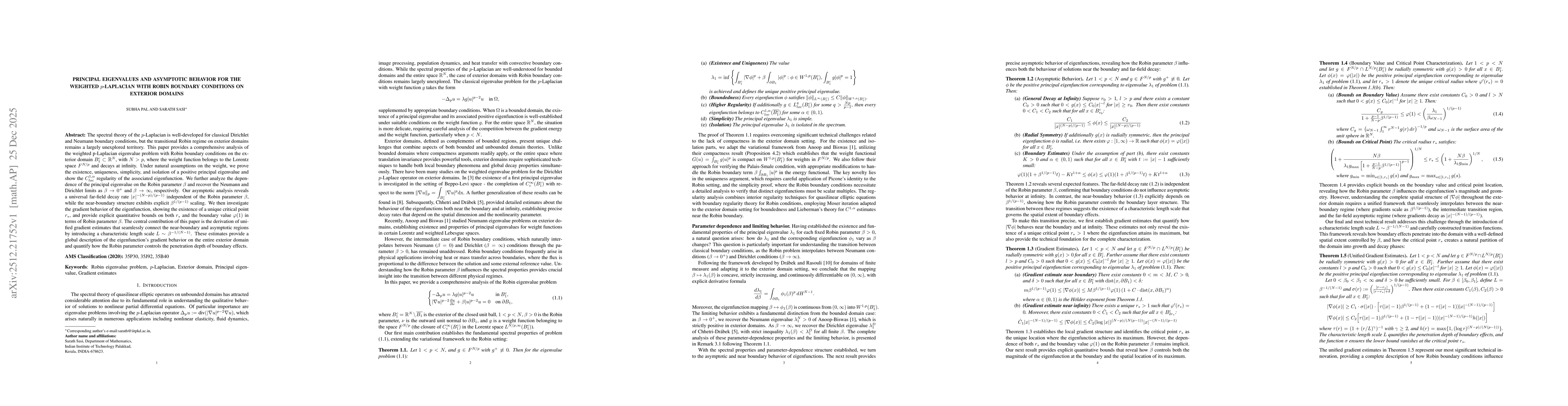 Thumbnail for Principal eigenvalues and asymptotic behavior for the weighted $p$-Laplacian with Robin boundary conditions on exterior domains