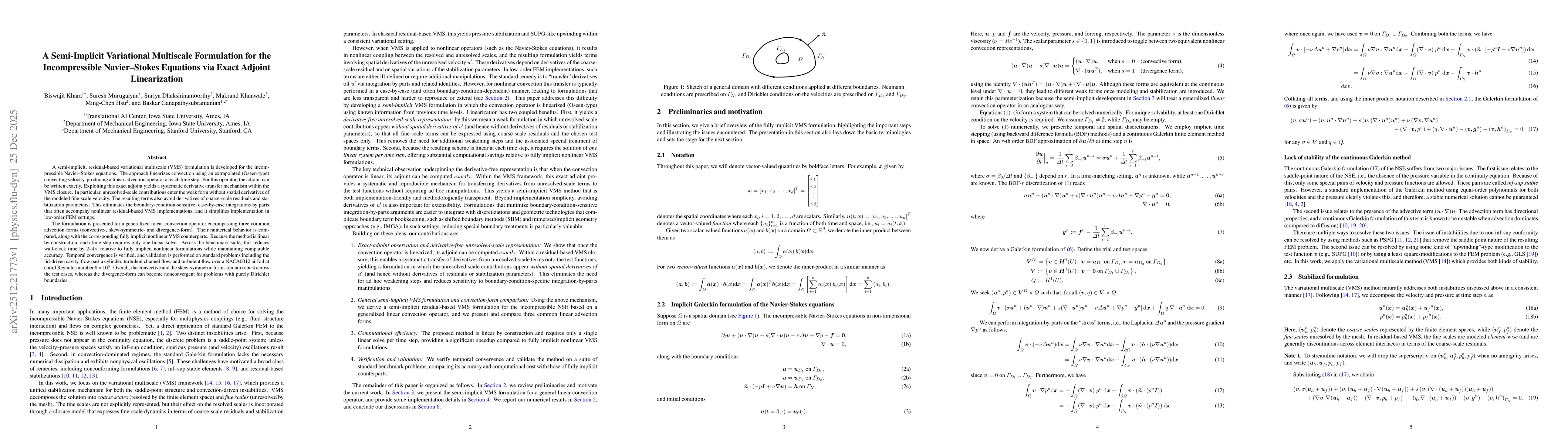Thumbnail for A Semi-Implicit Variational Multiscale Formulation for the Incompressible Navier-Stokes Equations via Exact Adjoint Linearization