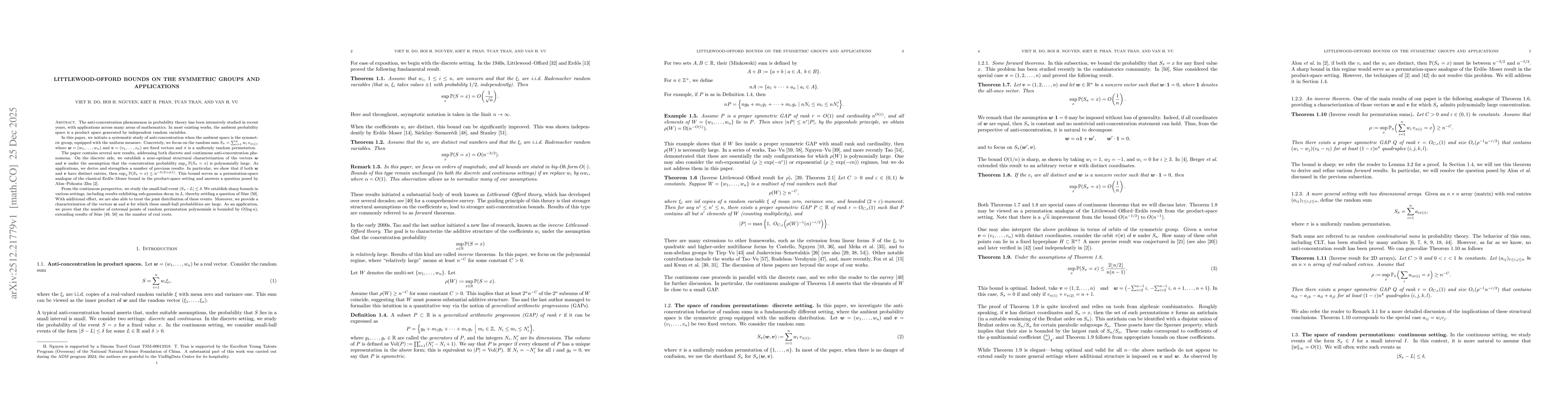 Thumbnail for Littlewood-Offord bounds on the symmetric groups and applications