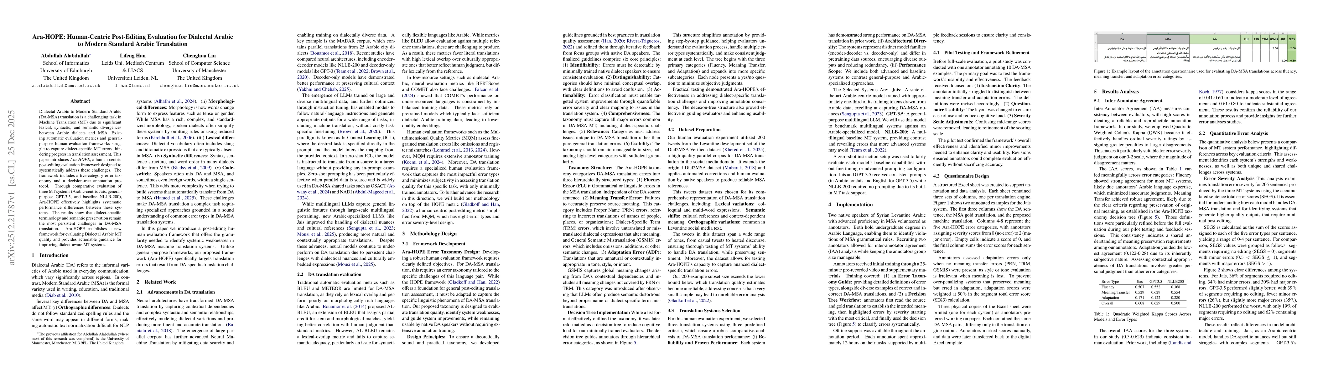 Thumbnail for Ara-HOPE: Human-Centric Post-Editing Evaluation for Dialectal Arabic to Modern Standard Arabic Translation