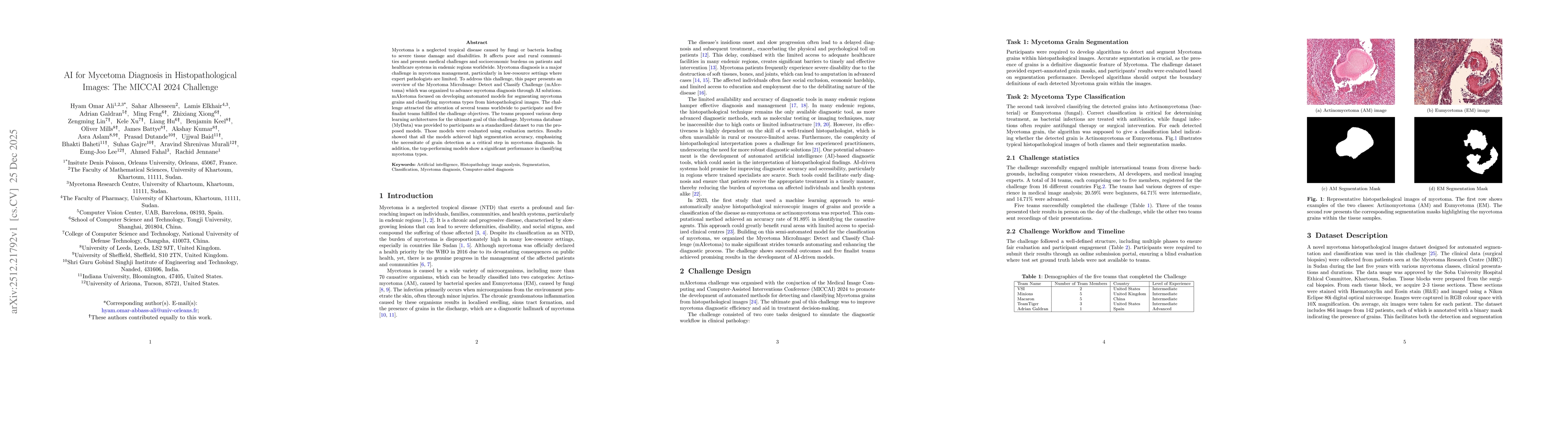 Thumbnail for AI for Mycetoma Diagnosis in Histopathological Images: The MICCAI 2024 Challenge