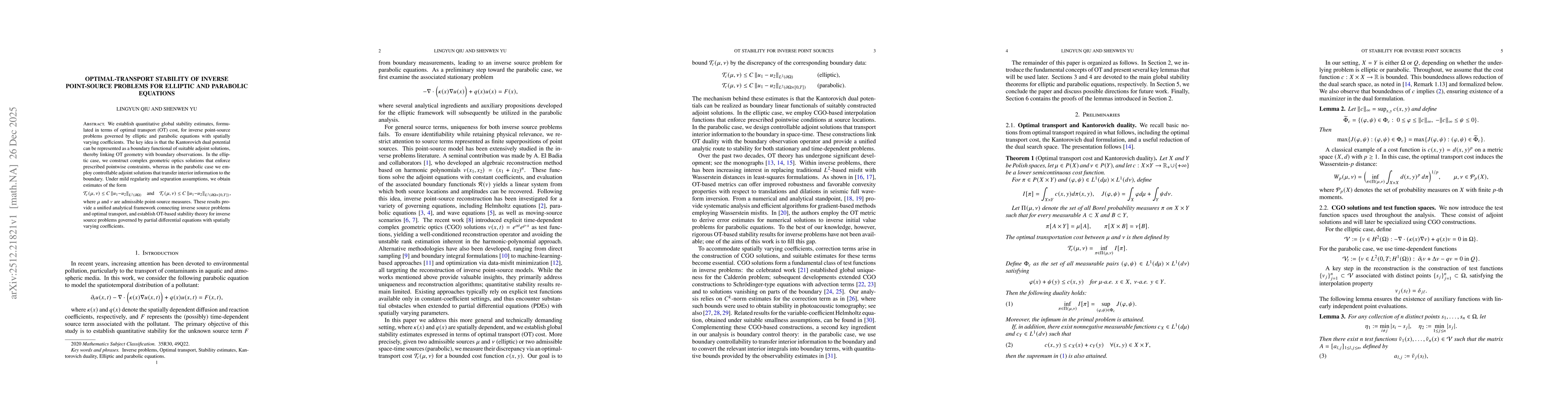 Thumbnail for Optimal-Transport Stability of Inverse Point-Source Problems for Elliptic and Parabolic Equations