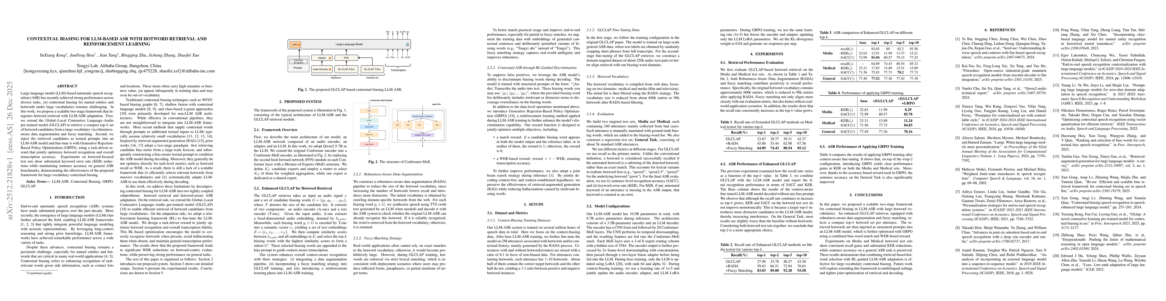 Thumbnail for Contextual Biasing for LLM-Based ASR with Hotword Retrieval and Reinforcement Learning