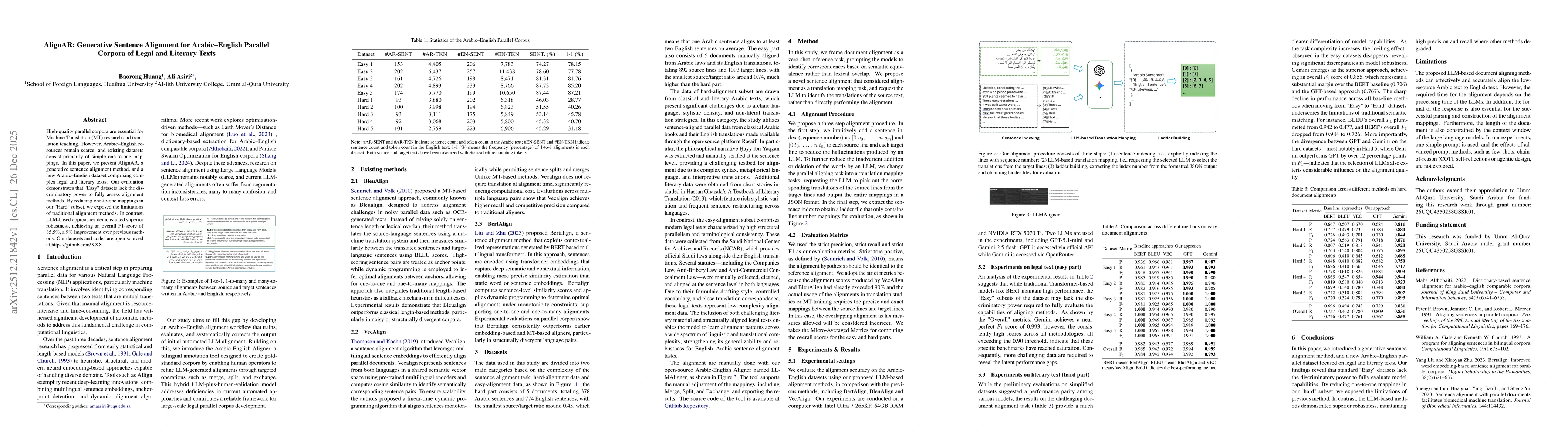 Thumbnail for AlignAR: Generative Sentence Alignment for Arabic-English Parallel Corpora of Legal and Literary Texts