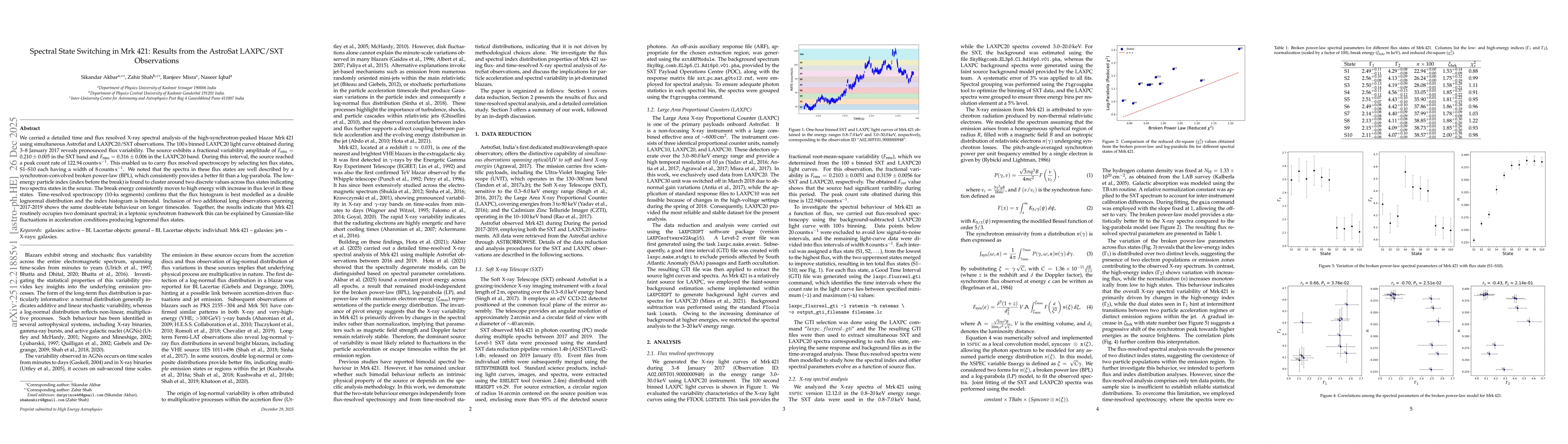 Thumbnail for Spectral State Switching in Mrk 421: Results from the AstroSat LAXPC/SXT Observations