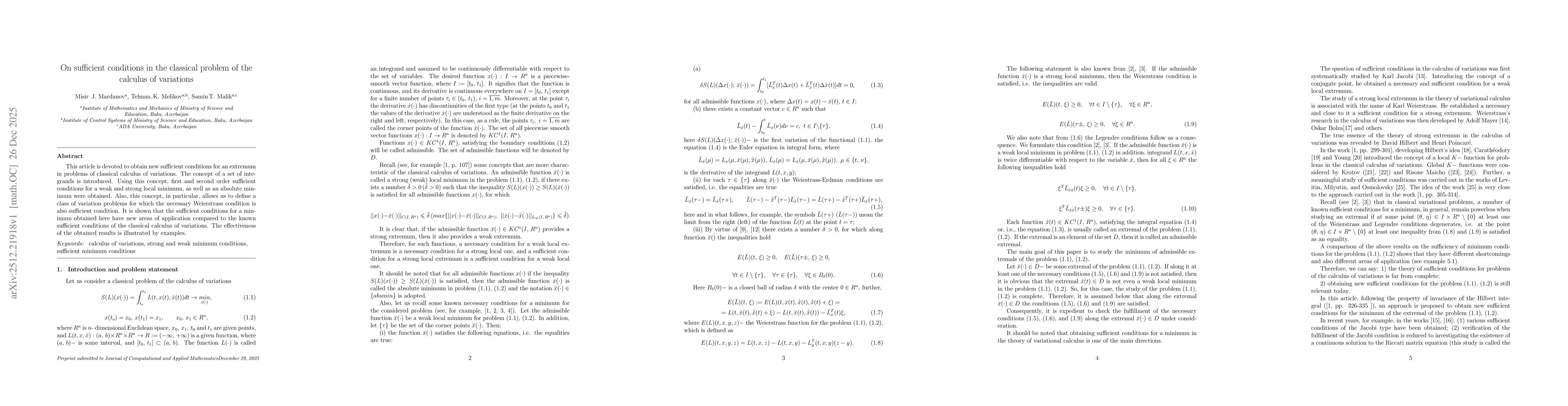 Thumbnail for On sufficient conditions in the classical problem of the calculus of variations