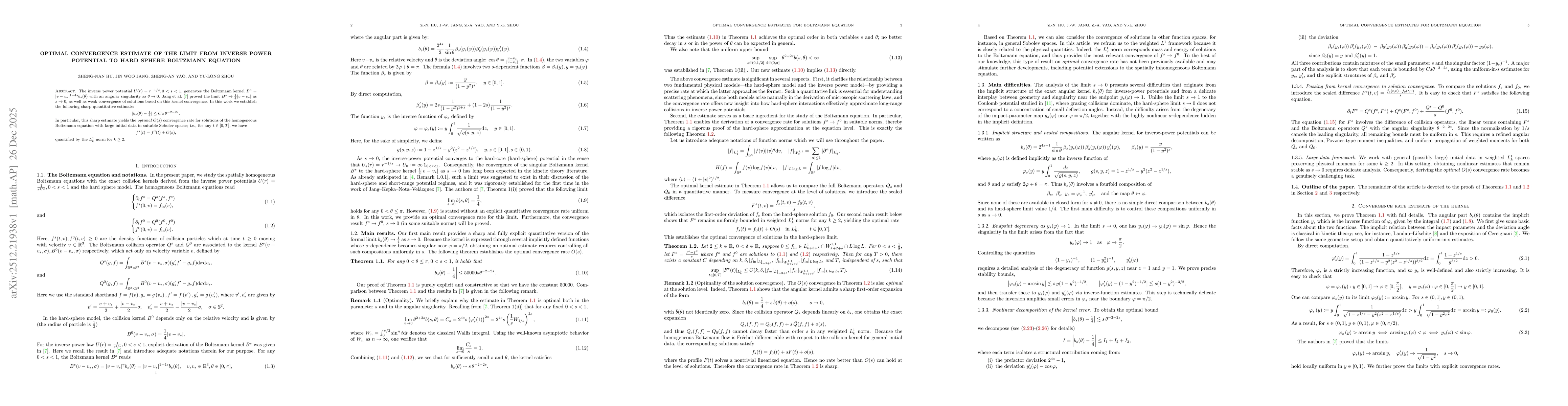 Thumbnail for Optimal Convergence Estimate of the Limit from Inverse Power Potential to Hard Sphere Boltzmann Equation