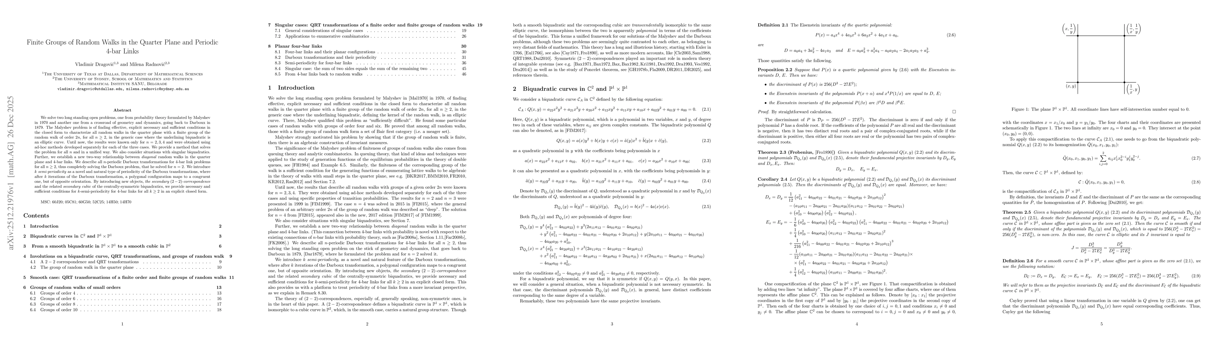 Thumbnail for Finite Groups of Random Walks in the Quarter Plane and Periodic $4$-bar Links