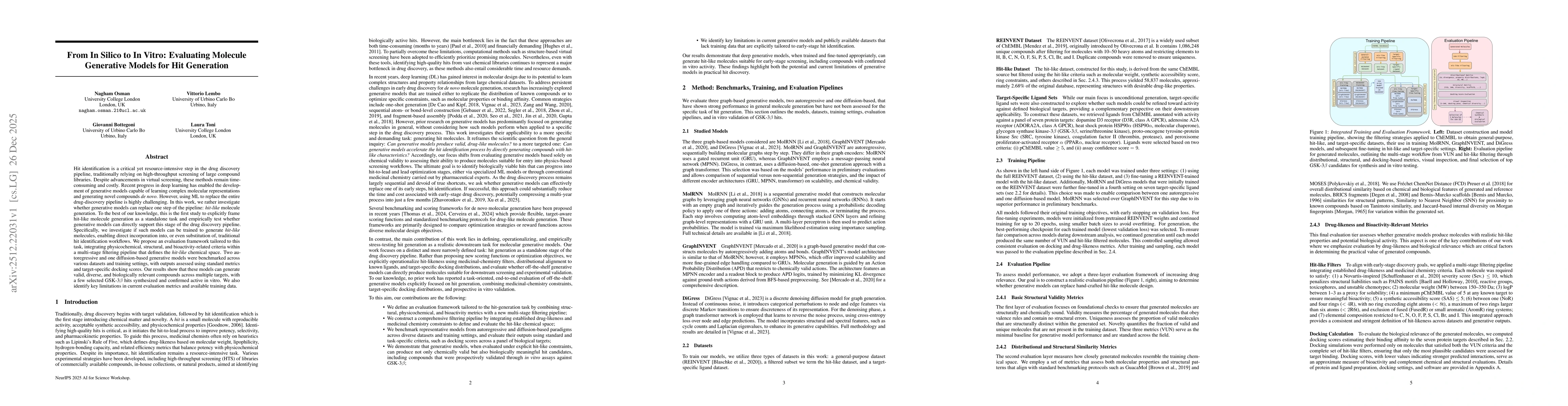 Thumbnail for From In Silico to In Vitro: Evaluating Molecule Generative Models for Hit Generation