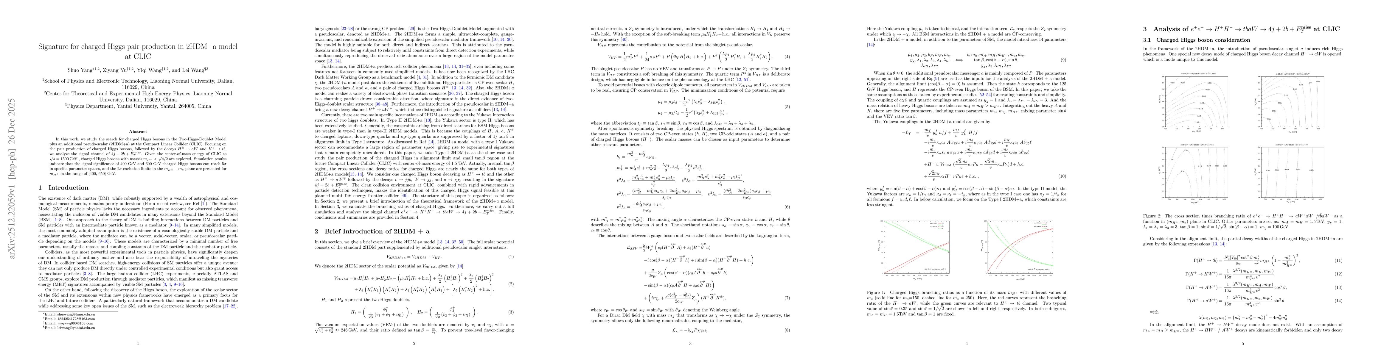 Thumbnail for Signature for charged Higgs pair production in 2HDM+a model at CLIC