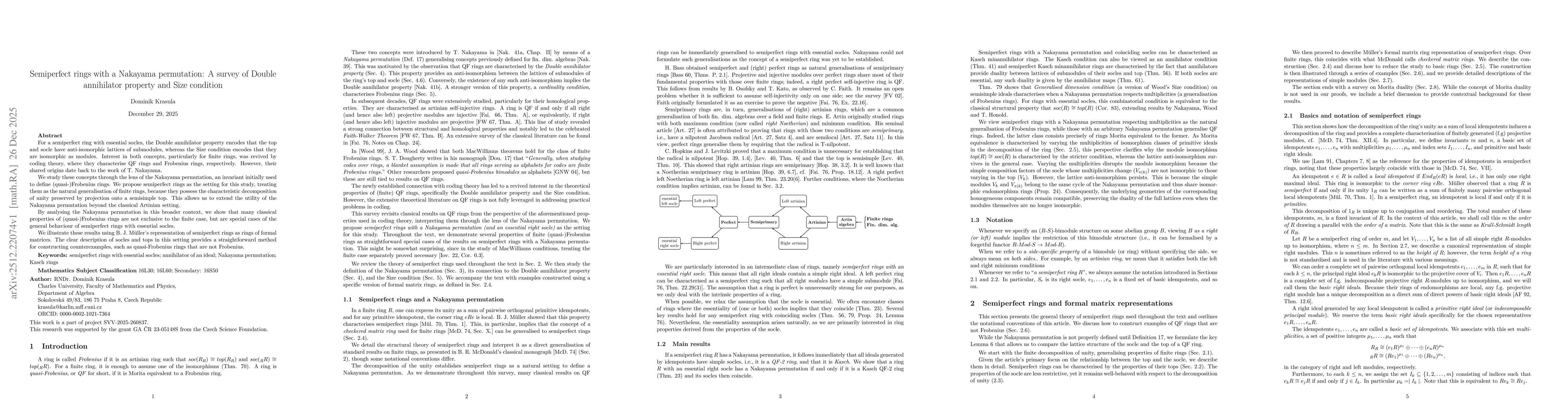 Thumbnail for Semiperfect rings with a Nakayama permutation: A survey of Double annihilator property and Size condition