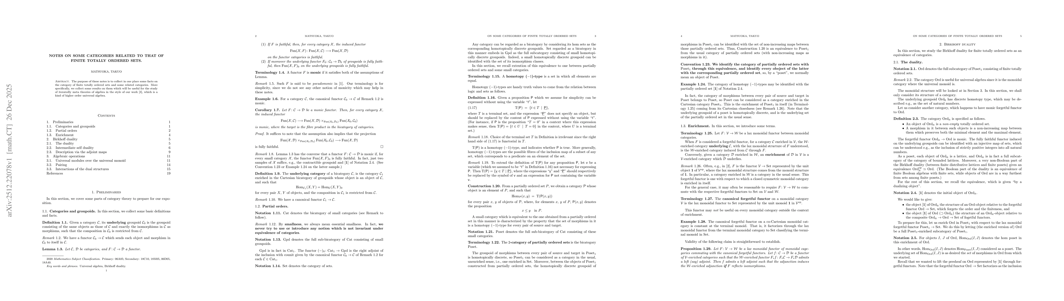 Thumbnail for Notes on some categories related to that of finite totally ordered sets