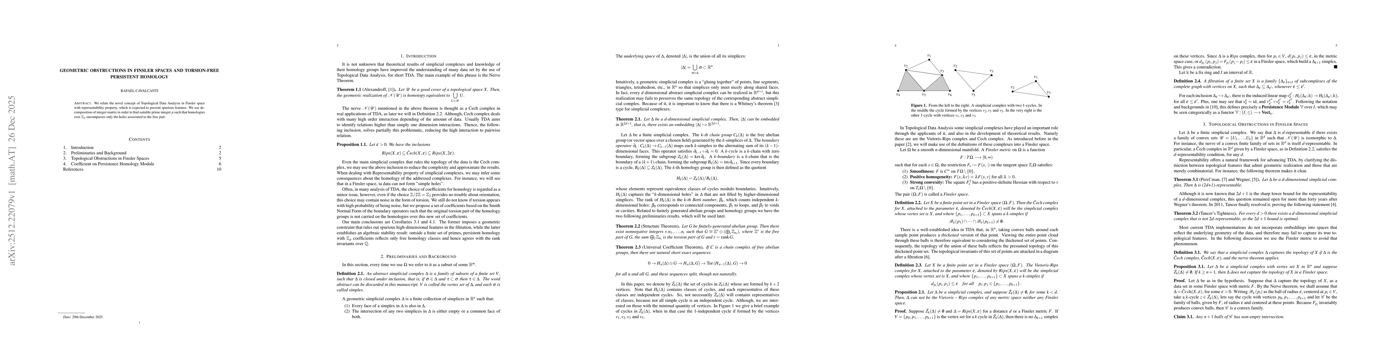 Thumbnail for Geometric Obstructions in Finsler Spaces and Torsion-Free Persistent Homology
