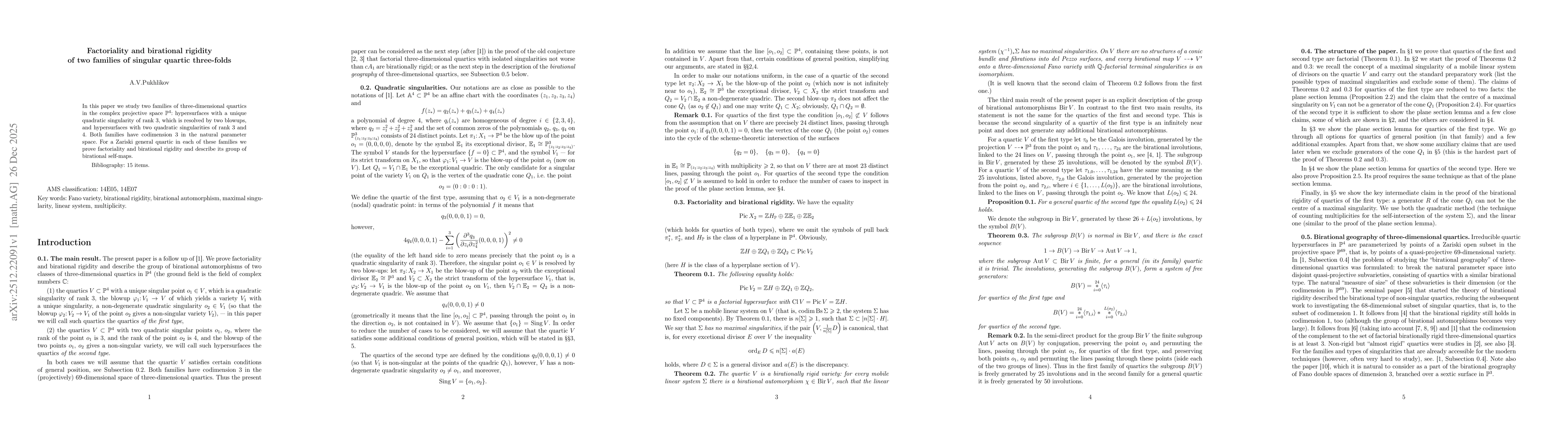 Thumbnail for Factoriality and birational rigidity of two families of singular quartic three-folds