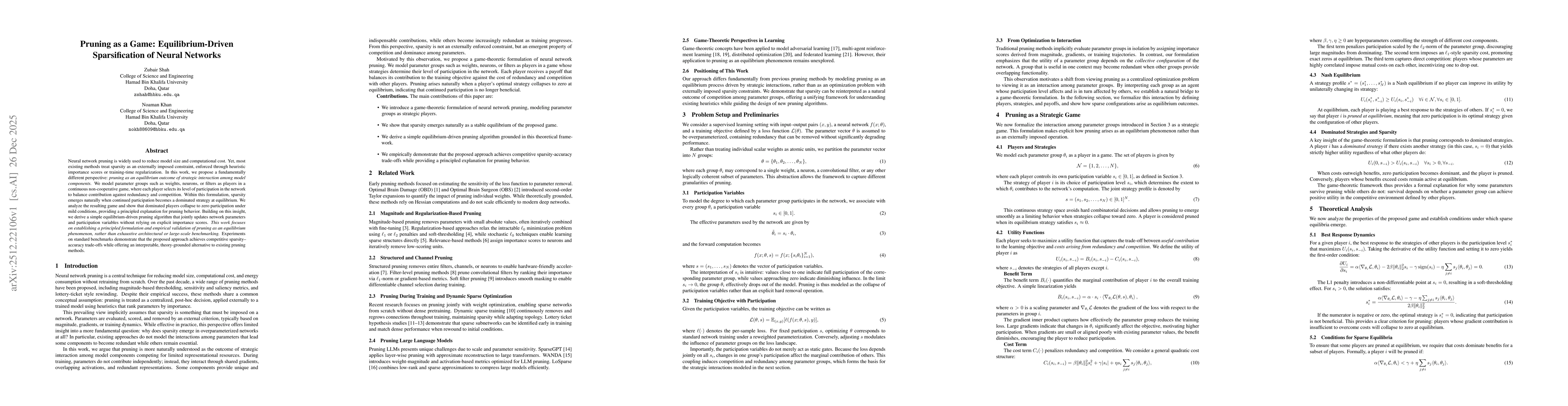 Thumbnail for Pruning as a Game: Equilibrium-Driven Sparsification of Neural Networks
