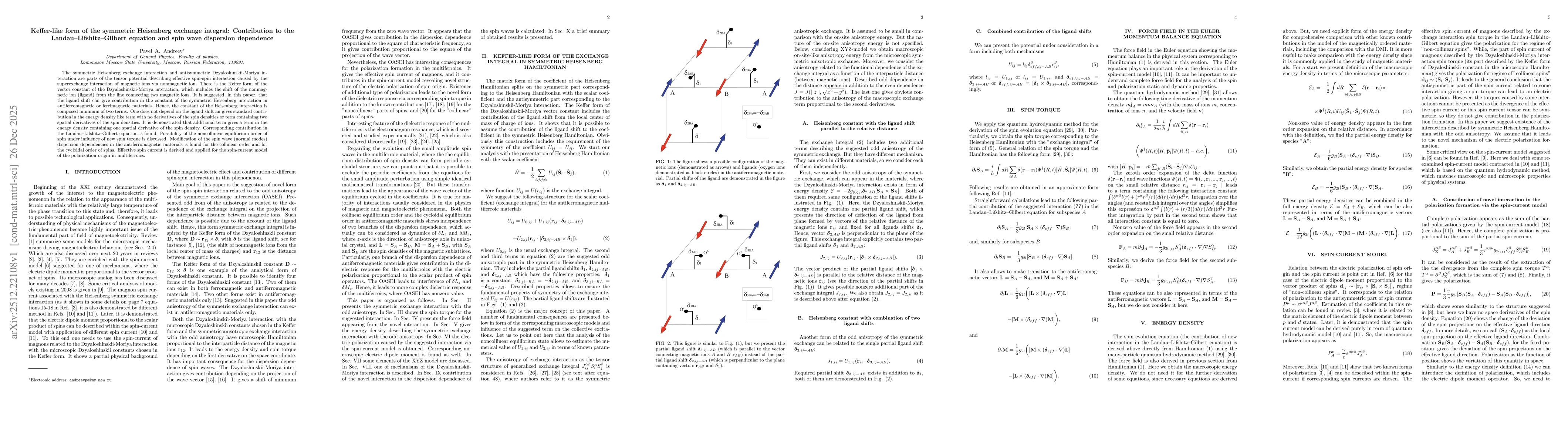 Thumbnail for Keffer-like form of the symmetric Heisenberg exchange integral: Contribution to the Landau--Lifshitz--Gilbert equation and spin wave dispersion dependence