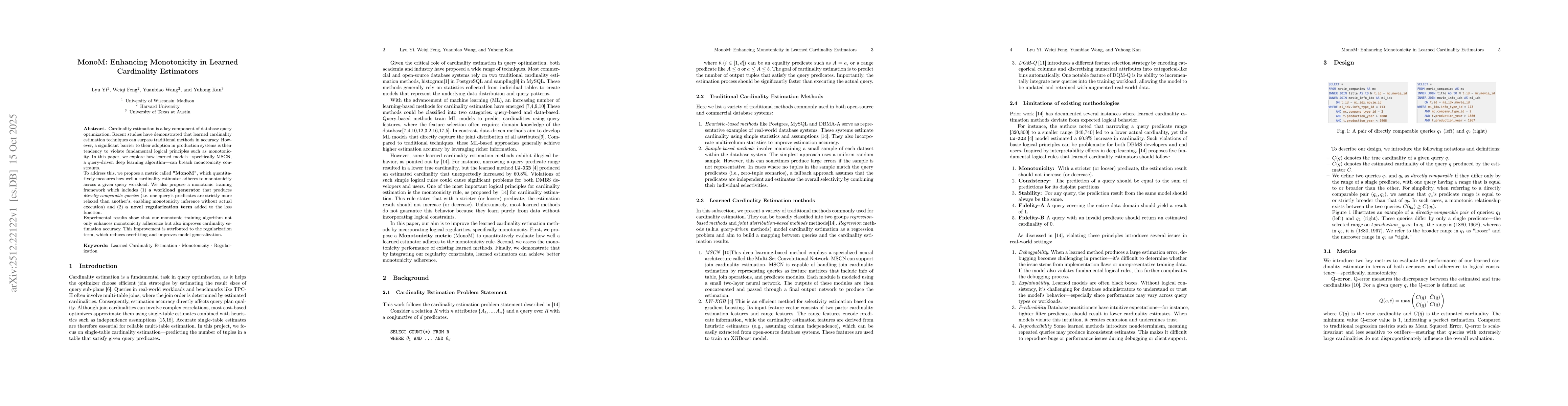 Thumbnail for MonoM: Enhancing Monotonicity in Learned Cardinality Estimators