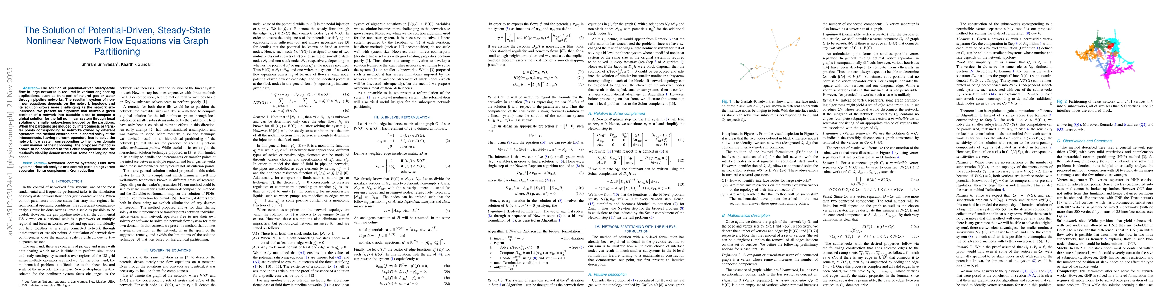 Thumbnail for The Solution of Potential-Driven, Steady-State Nonlinear Network Flow Equations via Graph Partitioning