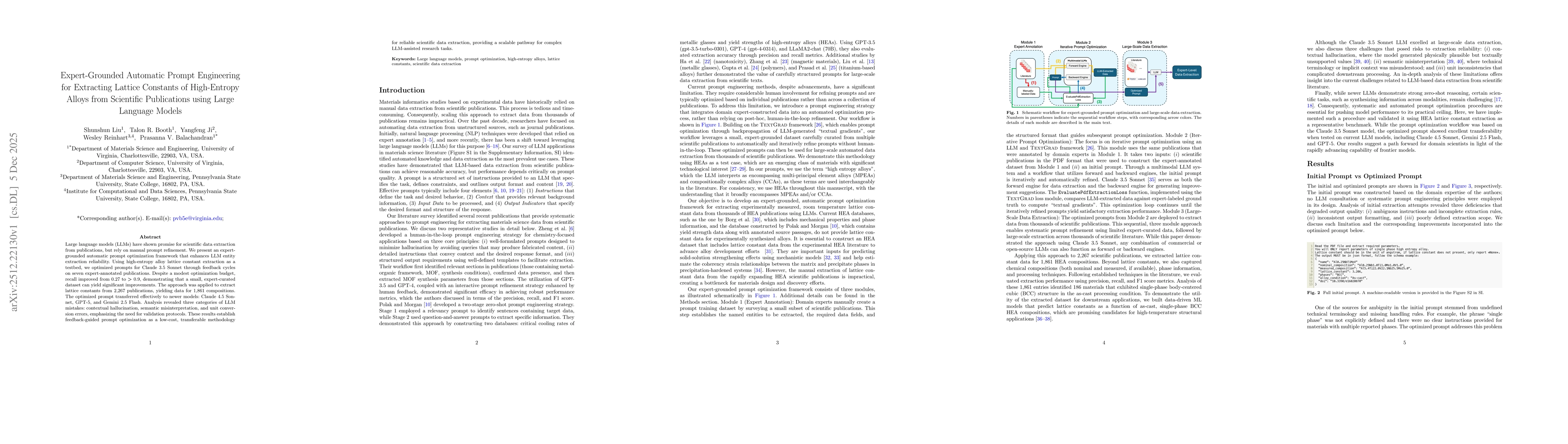 Thumbnail for Expert-Grounded Automatic Prompt Engineering for Extracting Lattice Constants of High-Entropy Alloys from Scientific Publications using Large Language Models