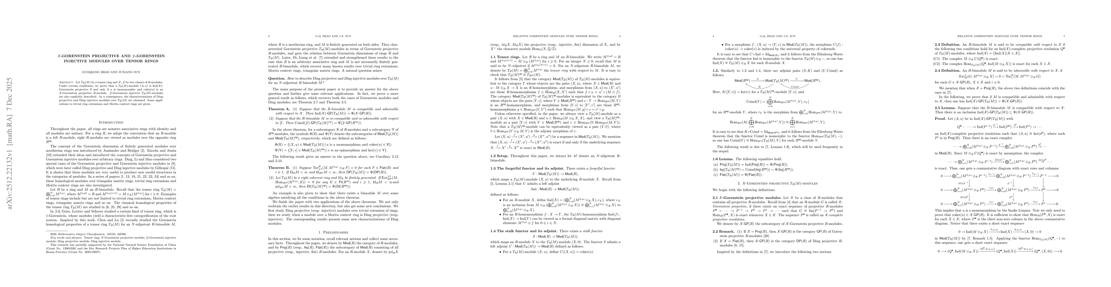 Thumbnail for $\mathcal{X}$-Gorenstein projective and $\mathcal{Y}$-Gorenstein injective modules over tensor rings
