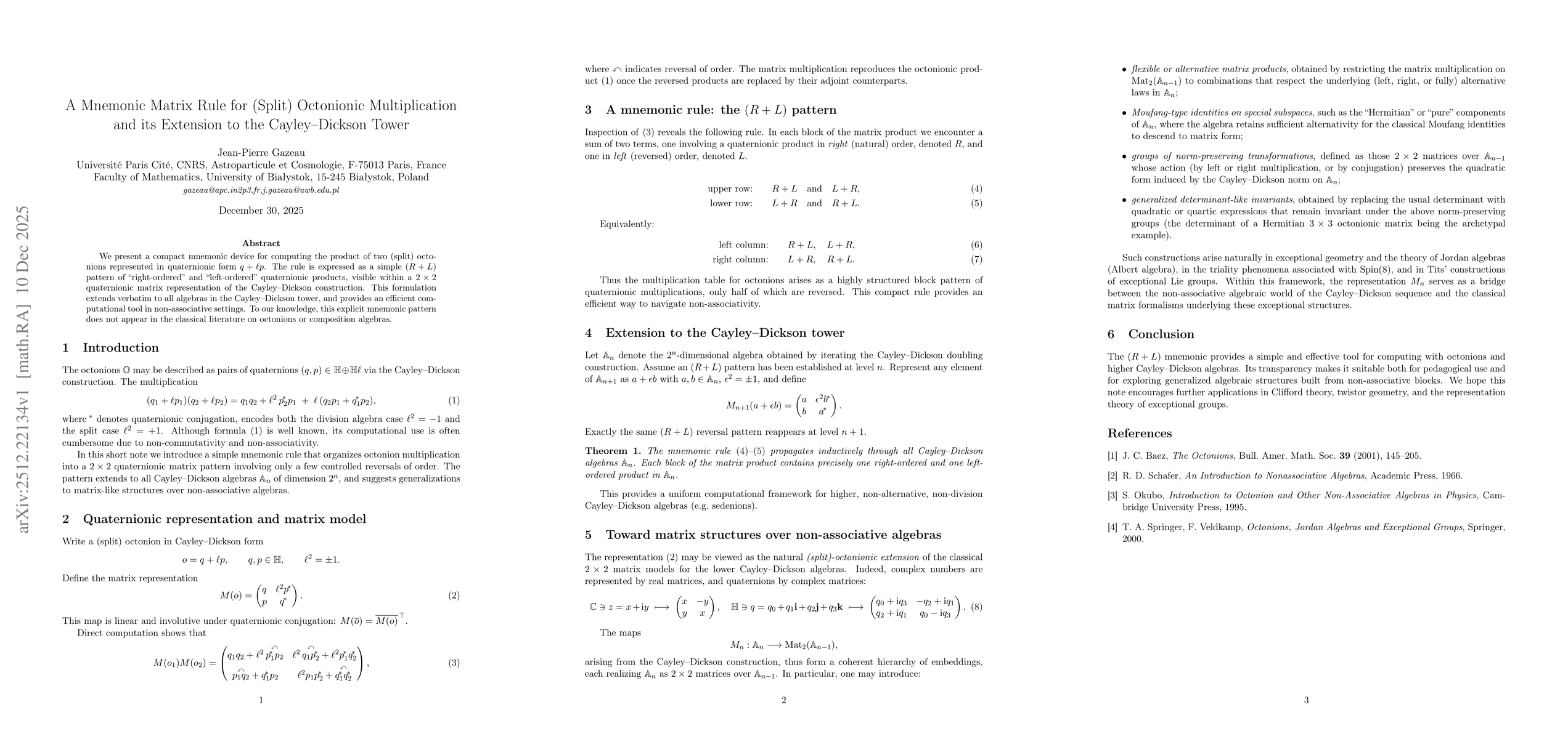 Thumbnail for A Mnemonic Matrix Rule for (Split) Octonionic Multiplication and its Extension to the Cayley--Dickson Tower